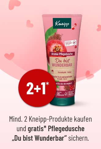 Kneipp-Aktion: 2 Produkte kaufen, eine Gratis-Pflegedusche „Du bist Wunderbar“ erhalten.