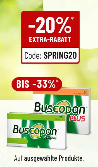 Buscopan Dragees und Buscopan Plus mit bis zu 33 % Rabatt und 20 % Extra-Rabatt, Code SPRING20