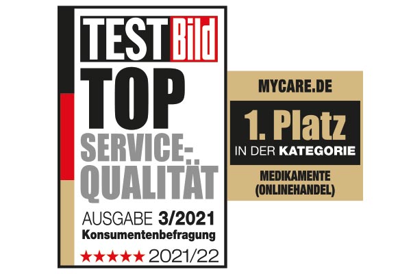 TestBILD Servicequalität 2021/2022 Kategorie: Medikamente Onlinehandel 1. Platz mycare.de