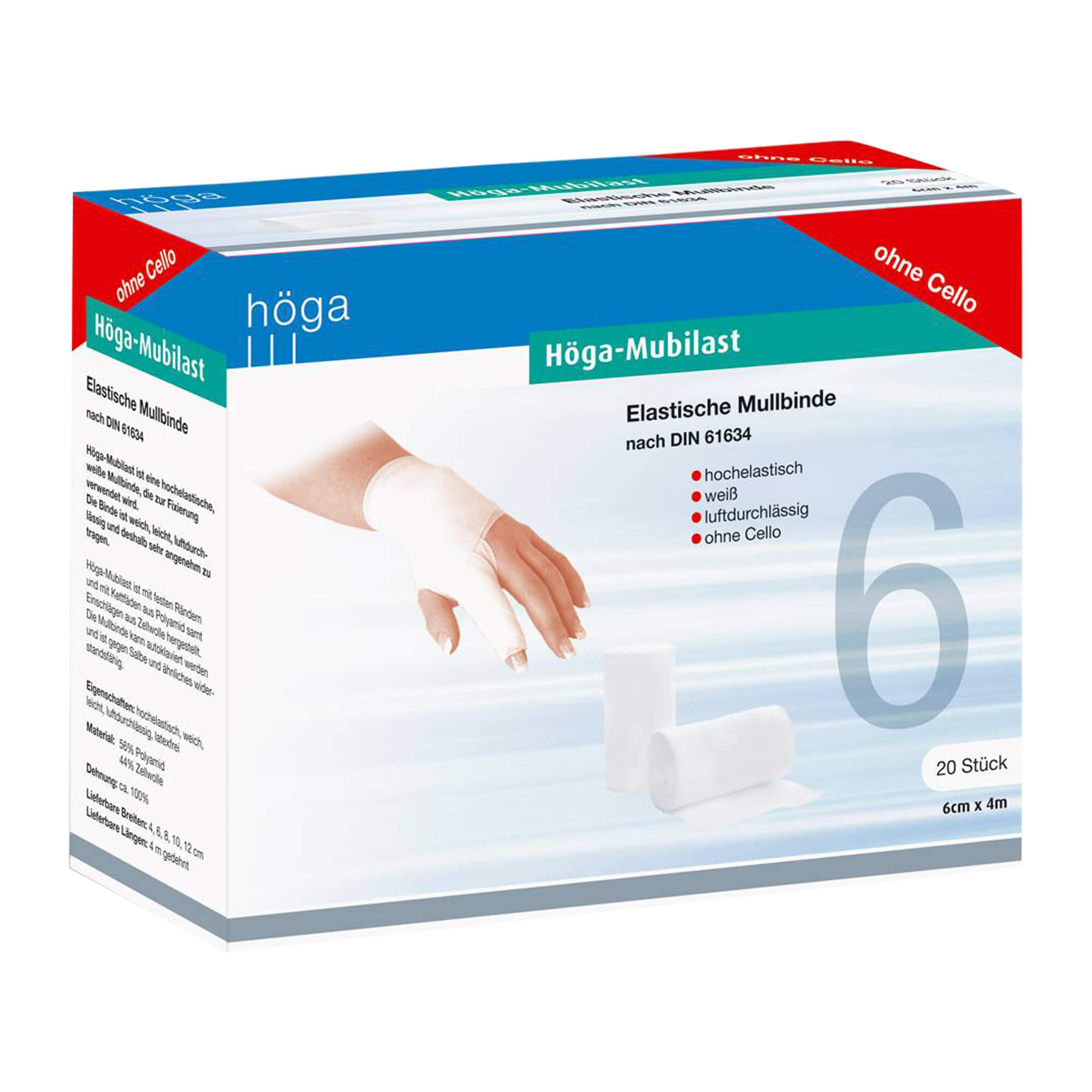 Höga Mubilast Fixierbinde 6 cm x 4 m o Cellophan Verband