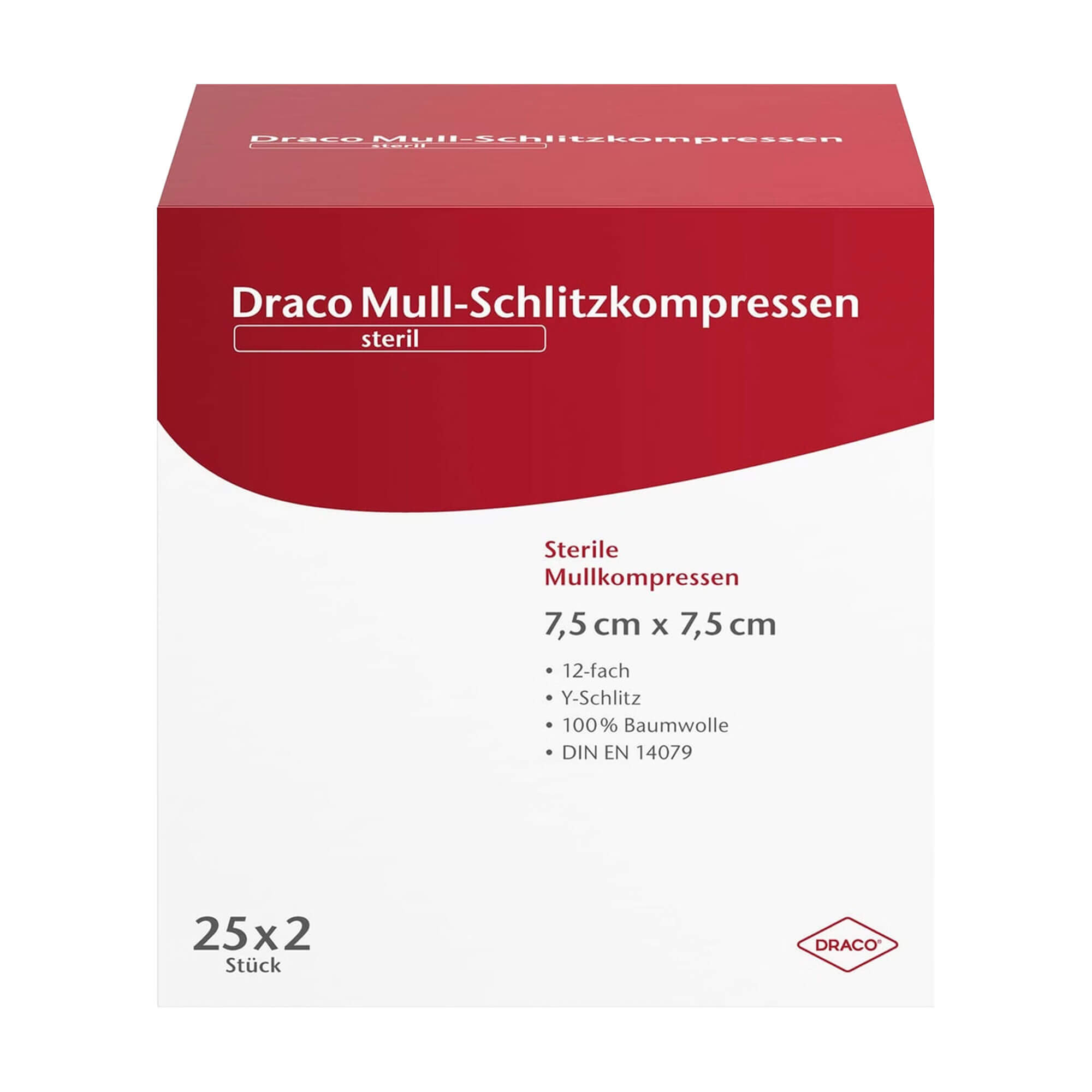 Draco Mull-Schlitzkompressen 7,5x7,5 cm steril 12fach