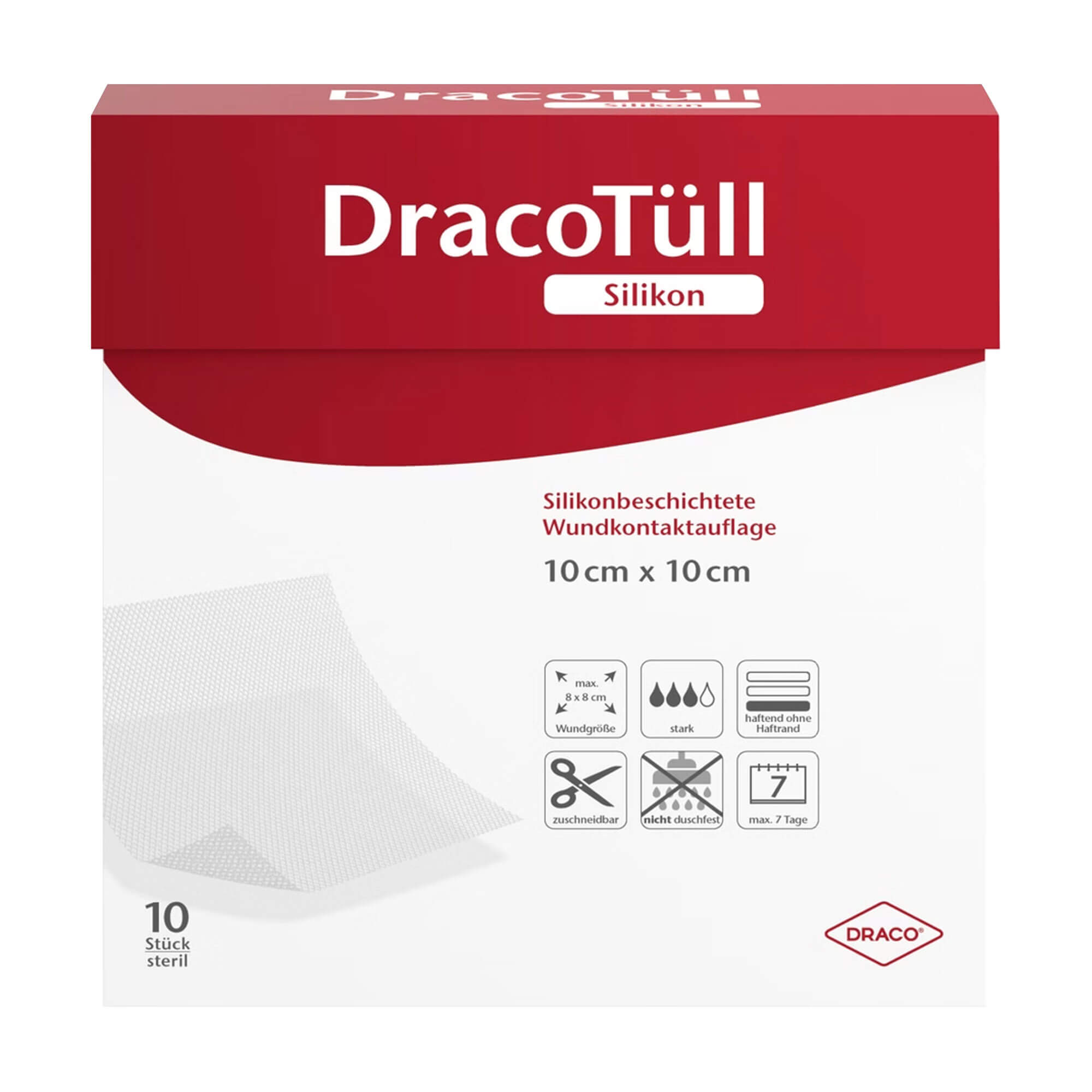 DracoTüll Silikon Wundkontaktauflage 10x10 cm