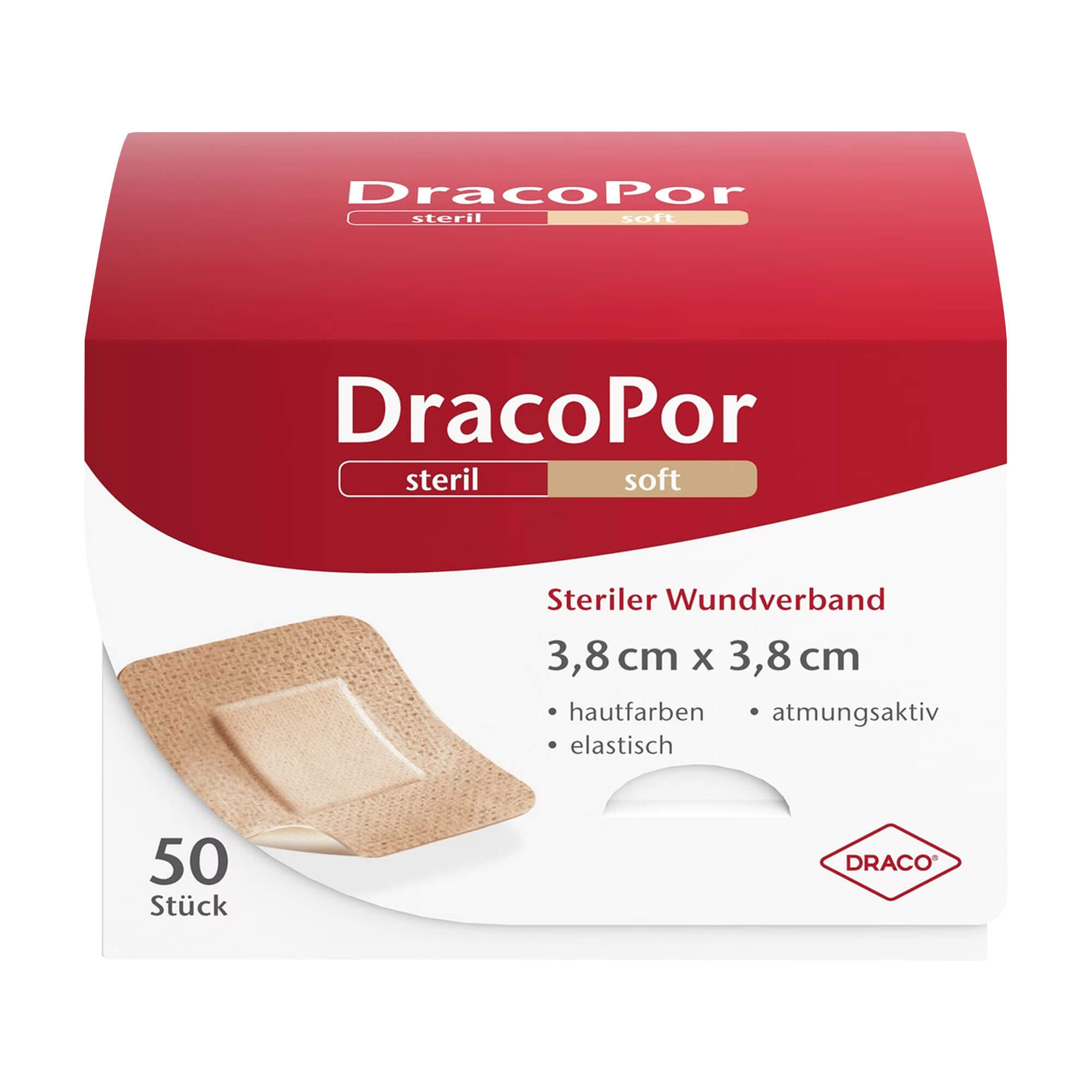 DracoPor Wundverband 3,8x3,8 cm steril hautfarben
