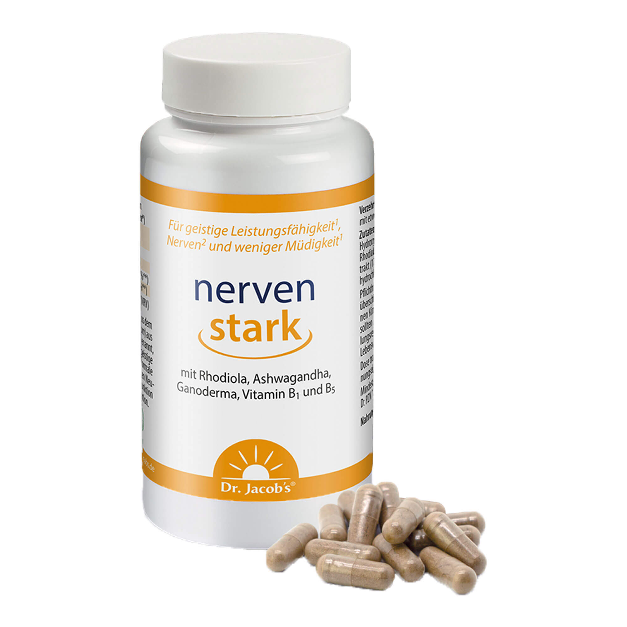Dr. Jacob's nervenstark mit Rhodiola Ashwaganda Reishi-Pilz