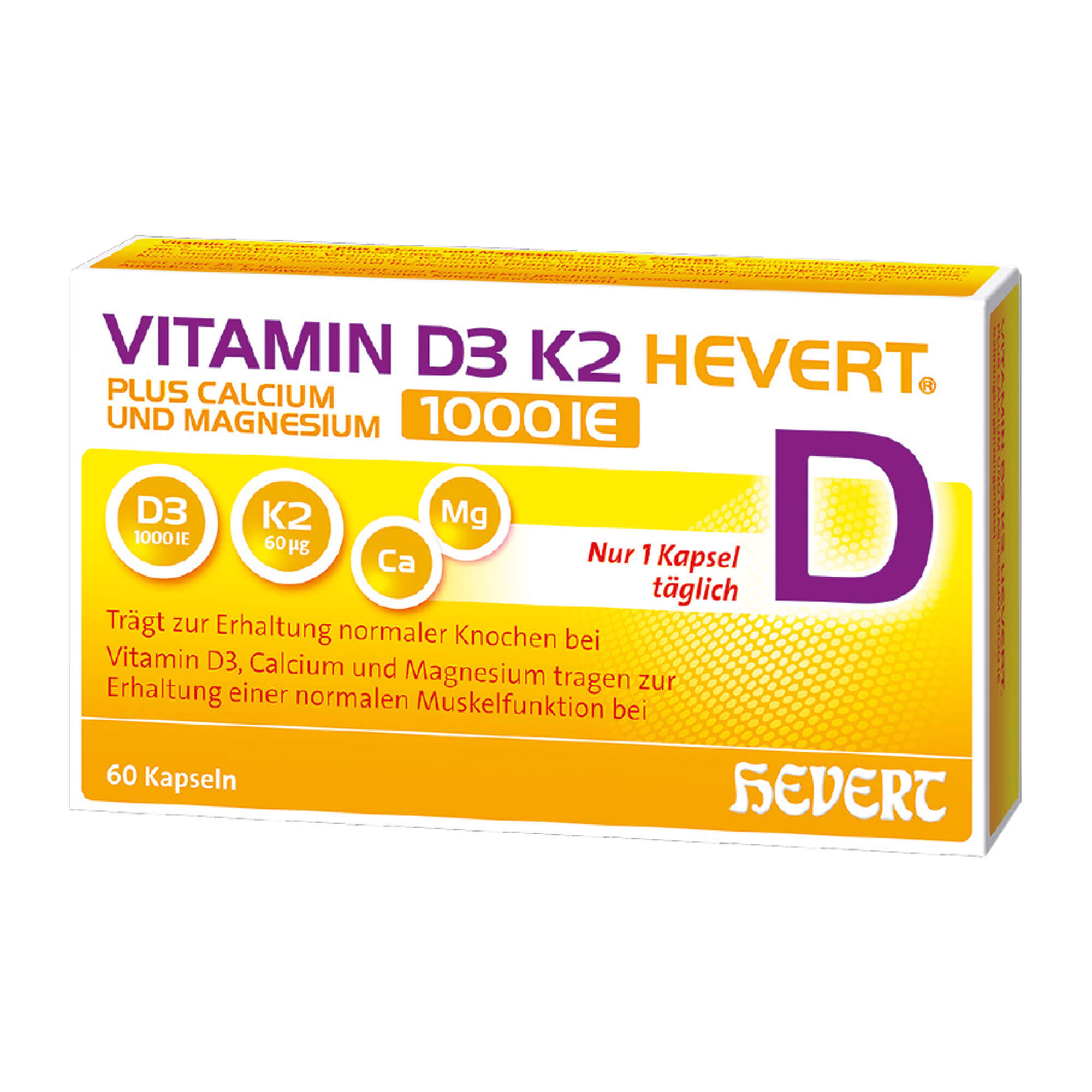 Vitamin D3 K2 Hevert + Calcium und Magnesium 1000 IE Kapseln